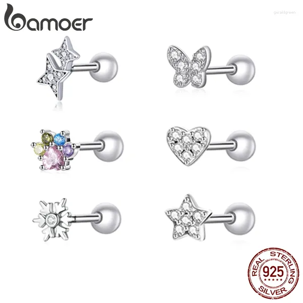 Boucles d'oreilles Bamoer 925 STERLING Silver Brilliant Star pour femmes Tiny Butterfly Snowflake Girl Studs Fine Bijoux