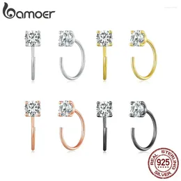 Boucles d'oreilles Bamoer CZ en argent sterling 925 plaqué or avec zircone cubique ronde hypoallergénique 4 couleurs BSE862