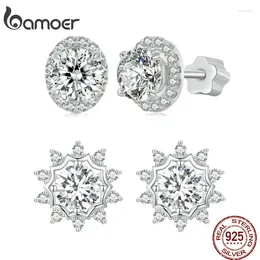 Boucles d'oreilles Bamoer Moissanite 0.5ct d Couleur Vvs1 Ex 925 Silver Starry Dazzling Diamant rond brillant pour les femmes