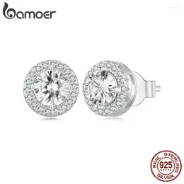 Boucles d'oreilles BAMOER plaqué platine Halo CZ 925 argent Sterling hypoallergénique classique élégant bijoux de mode BSE893