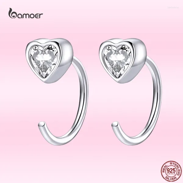 Boucles d'oreilles Bamoer Simple Love Ored Studs For Girl authentine 925 STERLING Silver Luxury Heart Shape Zircon Women 2024 Bijoux tendance