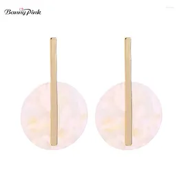 Boucles d'oreilles Banny Pink Simple Metal Bar pour femmes Chic en acrylique tortue-tortue géométrique Round Pendant Post