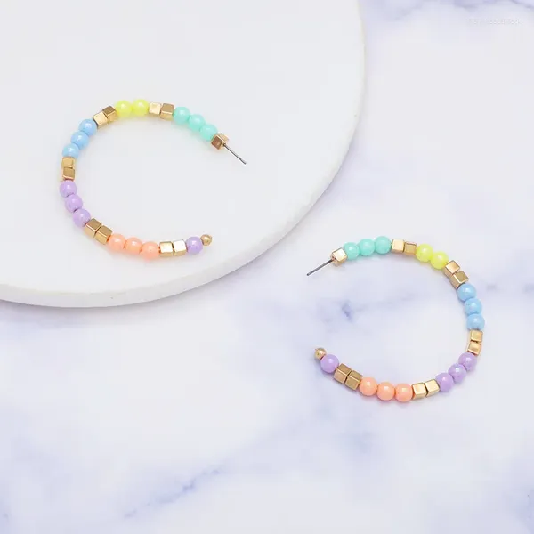 Pendientes Con Cuentas En Forma De C Bloqueos De Color Colores Caramelo Moda Minimalista Tejido A Mano Aleación Bohemia Cuenta De Arroz