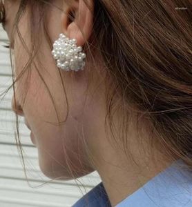 Pendientes de tuerca con cuentas y perlas para mujer, joyería hecha a mano Vintage, Color blanco, 20224273632