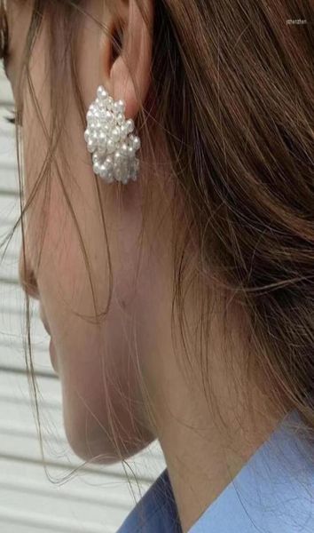 Pendientes de sementales Beads Pearl Flower Cluster para mujeres Declaración de color blanco Joyería hecha a mano 20223535952