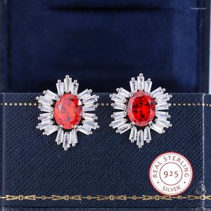 Boucles d'oreilles en argent Sterling 925 pour femmes, bijoux en Zircon rouge à la mode, accessoires de fête scintillants de haute qualité