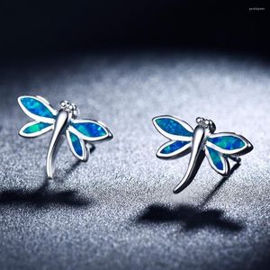 Boucles d'Oreilles Tige Belle Charme Libellule Design Opale Bleue Pour Femme Mode Cadeaux