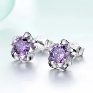 Boucles d'oreilles à tige en Zircon violet brillant, fleur de cerisier pour femmes, mode plaqué argent, 2 Styles