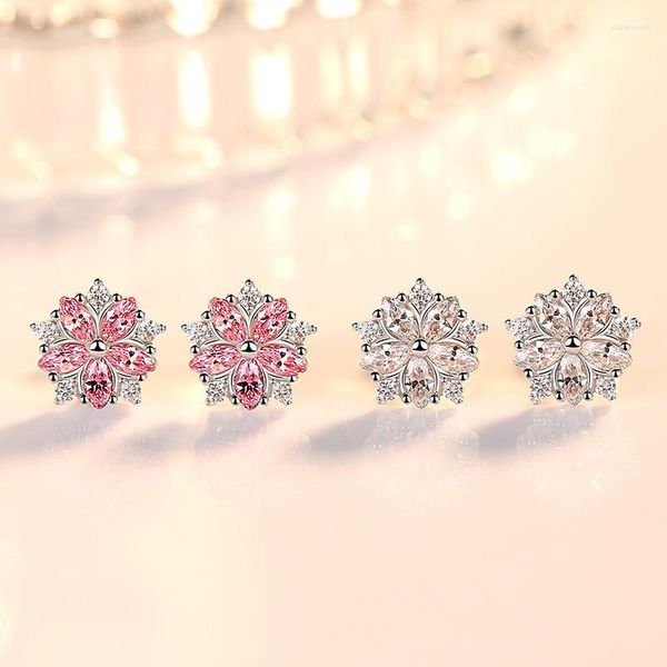 Boucles D'oreilles Beiver Rose Sakura Zircon Cubique Pour Femmes En Plaqué Rhodium Décoration De Mariage Bijoux De Mode