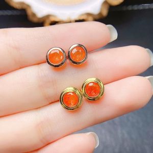 Boucles d'oreilles à clous en opale naturelle, serti de lunette, véritable rouge Orange, bijoux fins pour femmes, argent 925