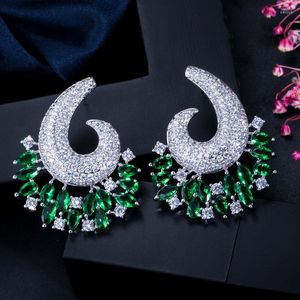 Boucles d'oreilles clous grande fleur luxe pour femmes blanc bleu vert mode bijoux femme cadeau cubique zircone fête fille
