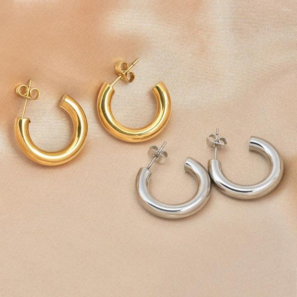 Pendientes de tuerca de aro grande de acero inoxidable para mujer, dos colores, venta al por mayor