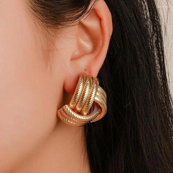 Boucles d'oreilles à gros nœuds pour femmes, motif de corde exagéré, bijoux, couleur or et argent