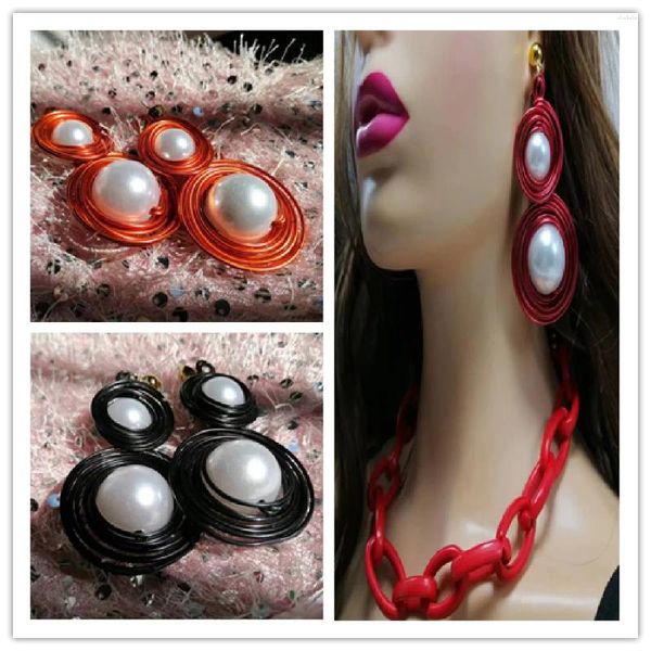 Boucles d'oreilles grande perle Orange, élégantes, tendance, néon, noir, vert, bijoux brillants à la mode pour femmes