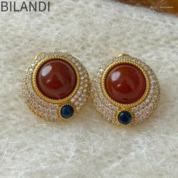 Boucles d'oreilles Bilandi Fashion Jewelry 925 Silver Needle Senior Sense Verre de haute qualité rouge pour fille femmes fête cadeau de mariage