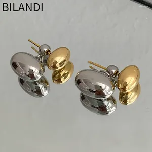 Pendientes de tuerca Bilandi, joyería moderna, aguja de plata 925, empalme de Color, frente dorado para niña y mujer, accesorios para la oreja