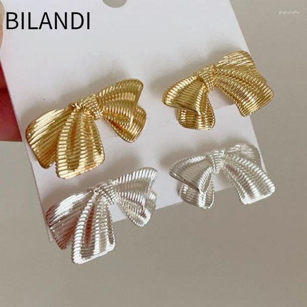 Boucles d'oreilles Bilandi, bijoux modernes, nœud papillon métallique pour femmes et filles, accessoires de tempérament coréen doux, tendance 2024