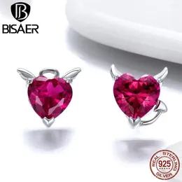 Boucles d'oreilles BISAER 925 argent Sterling mal et ange cristal CZ coeur pour les femmes mode 2024 bijoux ECE414