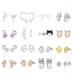 Boucles d'oreilles BISAER chat 925 en argent Sterling mignon Animal petite chatte chaton Brincos femmes mode coréenne bijoux 3627231