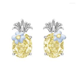 Stud -oorbellen zwarte engel creatief ananas imitatie hoge koolstof diamant voor vrouwen zirkoon oor sieraden