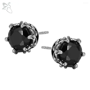 Boucles d'oreilles noires avec pierre ronde, en cristal, en acier inoxydable, Piercing Punk pour femmes et hommes, bijoux de corps