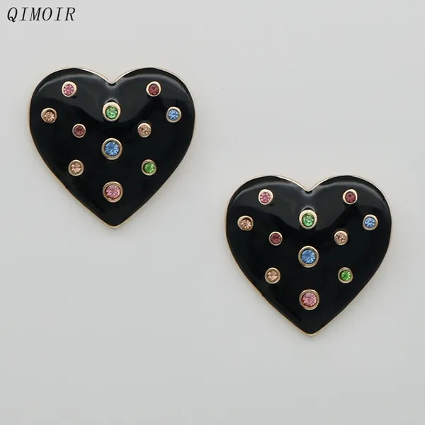 Boucles d'oreilles étalon noire époxy métal post coeur pour femmes pierre en verre coloré grande déclaration étalons de style mode vintage fête C1181