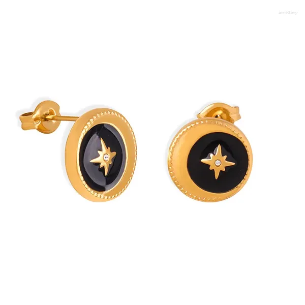 Boucles d'oreilles gouttelettes d'huile noires, bouton étoile brillant, bijoux Vintage en acier inoxydable pour femmes, cadeaux de fête d'été, accessoires romantiques