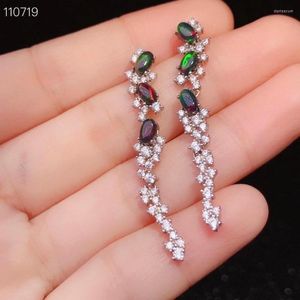 Stud -oorbellen Zwart opaal Long Earring Natuurlijk Ethiopisch 925 Sterling Silver Gemstone Fine Jewelry For Women Leuk cadeau 3 5 mm