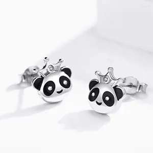 Boucles d'oreilles Panda noir pour femmes, filles mignonnes, cercle couleur argent, mode polyvalent, bijoux d'oreille, cadeaux
