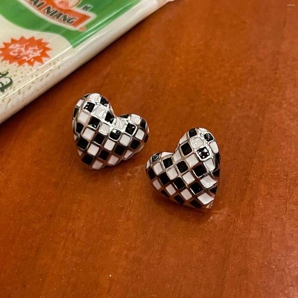 Pendientes de tuerca con entramado blanco y negro, joyería de moda para mujer, regalo atemporal de moda en plata de ley 925 2023