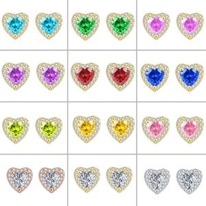 Boucles d'oreilles Bling multicolore cristal coeur pour femmes romantique pierre de naissance Zircon mariage boucle d'oreille oreille bijoux accessoires GiftsStud