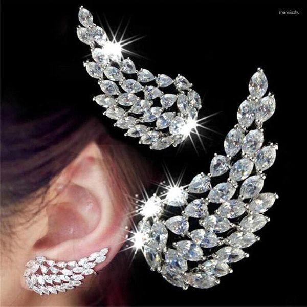 Boucles d'oreilles en forme d'aile scintillante pour femmes, accessoires de mode pour fête de fiançailles et de mariage, entièrement en CZ éblouissant, 2024