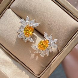 Boucles d'oreilles Bling jaune cristal Citrine pierres précieuses diamants fleurs pour femmes or blanc argent couleur bijoux accessoires cadeau