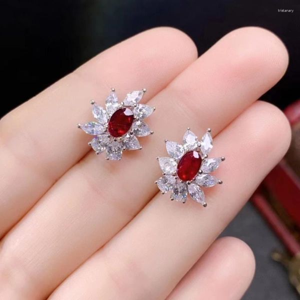 Pendientes de tuerca con rubí natural rojo sangre, 4 mm, 6 mm, total de 1 quilate, con chapado en oro grueso, joyería de plata 925 libre de alergias