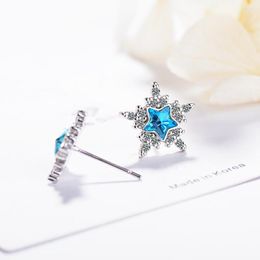 Stud Oorbellen Blue Crystal Star Voor Vrouwen Zilver Kleur Zirkoon Leuke Kleine Sieraden Gift Pendientes Kolczyki