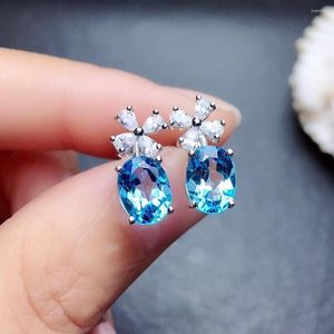 Stud -oorbellen Blue Crystal Topaz Gemstones Diamonds Chic Clover Flowers For Women 18K White Gold Gevulde Jowery Gift Accessories