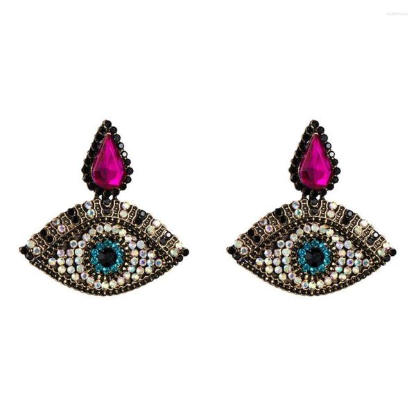 Pendientes de tuerca con forma de ojo azul para mujer, moda Bohemia, diamantes de imitación con personalidad, Oorbellen Femme, joyería para oreja hecha a mano a la moda