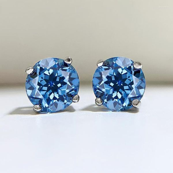 Pendientes de tuerca Azul-verde Moda de cuatro garras para hombres y mujeres Diamante de plata 925 con alto contenido de carbono