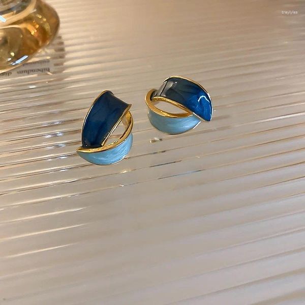 Pendientes de tachuelas Azul Geométrico Geométrico Italia Italia única Estilo de pintura al óleo Metal Metal Metal Girls Antes de orejas Arco de orejas