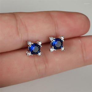 Stud -oorbellen blauw groen ronde zirkoon bloem voor vrouwen sierlijke sieraden vintage mode rose goud/zilveren kleur feest cadeau