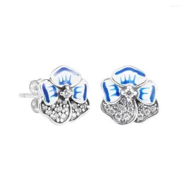 Boucles d'oreilles à clous en argent Sterling 925, fleur de pensée bleue, Brincos originaux pour femmes, cadeau 2024