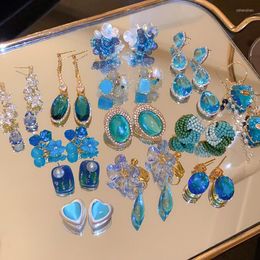 Boucles d'Oreilles Bleu Série Zircon Papillon Coeur Pendentif Goutte Pour Femme Vintage Opale Fleur Argent Aiguille