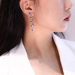Boucles d'oreilles à clous Boucles d'oreilles carrées bleues pour femmes Bijoux fins en argent sterling 925 style simple