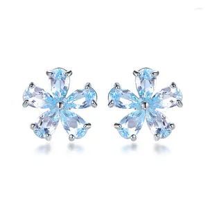 Stud -oorbellen Blue Topaz Natural Sterling Silver 925 Simple Fashion Light Luxury Snowflake Gmestone met certificaat