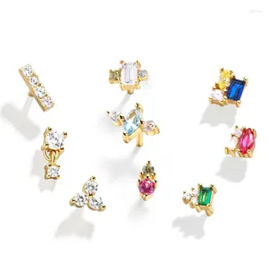 Pendientes BOAKO Juego de pendientes de plata de ley 925 Color dorado para mujer Circonia cúbica de colores 3 piezas Piercing Joias