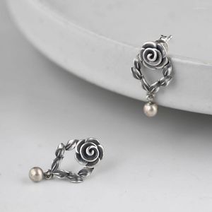 Stud Earrings Bocai 2022 Real S925 Pure Silver Retro Thai voor vrouwen verse en stijlvolle roos