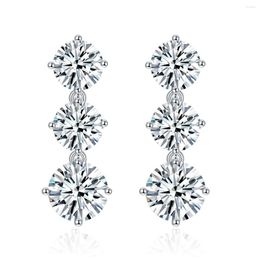 Stud -oorbellen Boeycjr 925 Silver 3 Stones Design 5 mm/5 mm/6 mm Moissanite Totaal 3.6CT VVS Fijne sieraden Diamant oorbel voor vrouwencadeau