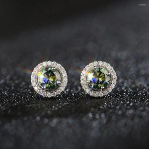 Boucles d'oreilles BOEYCJR S925 rondes 0.5/1ct, Moissanite verte VVS1, bijoux fins, boucles d'oreilles en diamant pour femmes