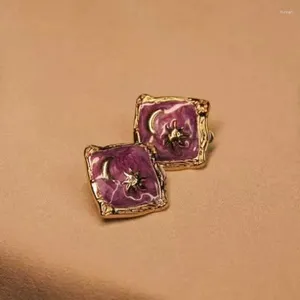 Boucles d'oreilles BOEYCJR titane étoile lune émail violet métal minimaliste bijoux pour femmes