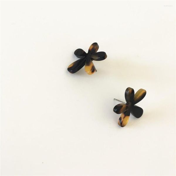 Pendientes de tuerca Bohemia negro punto marrón forma de flor acrílica para mujer chica joyería Casual